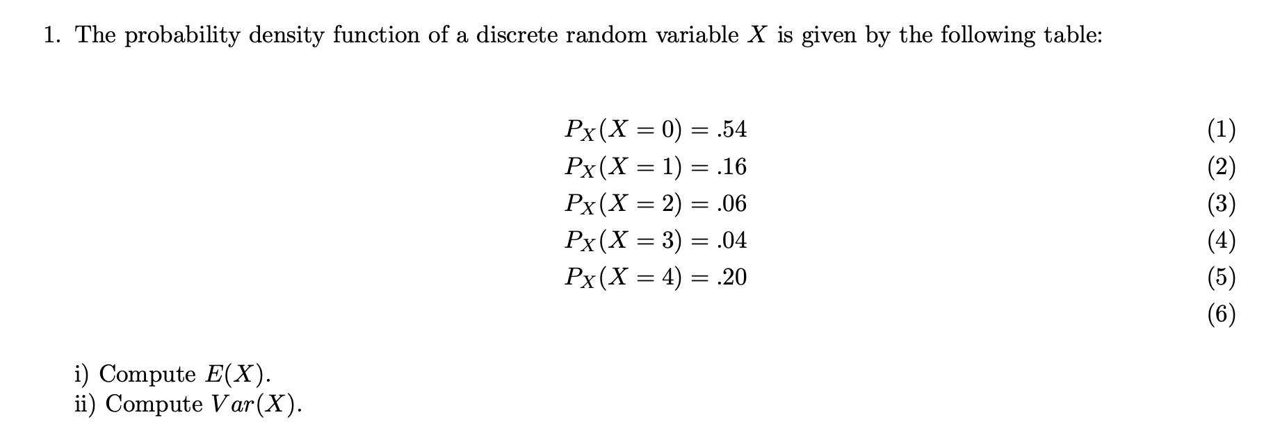 Discrete Probability Density Function