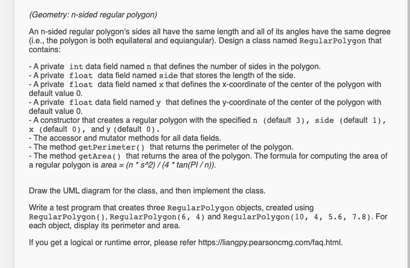 Solved (Geometry: N-sided Regular Polygon) An N-sided | Chegg.com