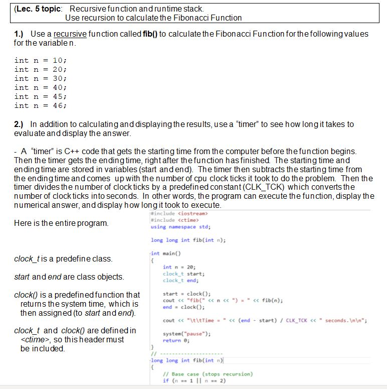 Solved (Lec. 5 topic: Recursive function and runtime stack. | Chegg.com