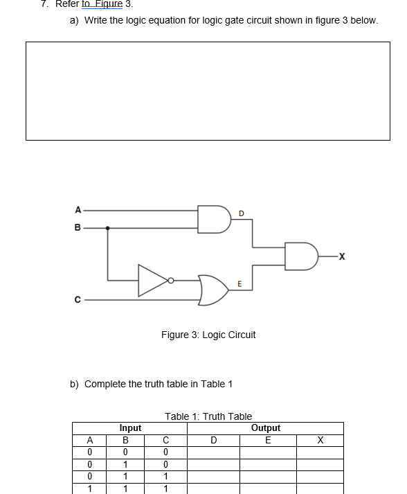 Solved 7. Refer to Figure 3 . a) Write the logic equation | Chegg.com