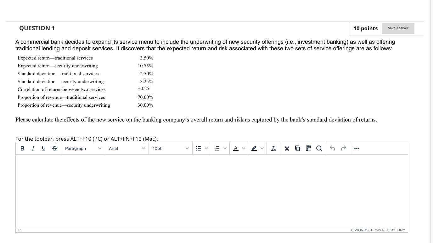 Solved QUESTION 1 10 points Save Answer A commercial bank | Chegg.com