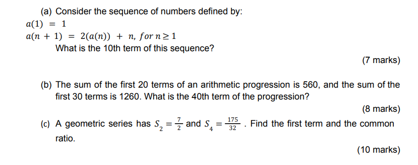 Solved (a) Consider The Sequence Of Numbers Defined By: | Chegg.com