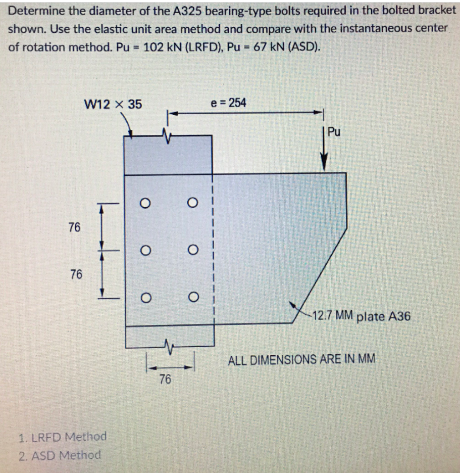 Solved Determine the diameter of the A325 bearingtype bolts