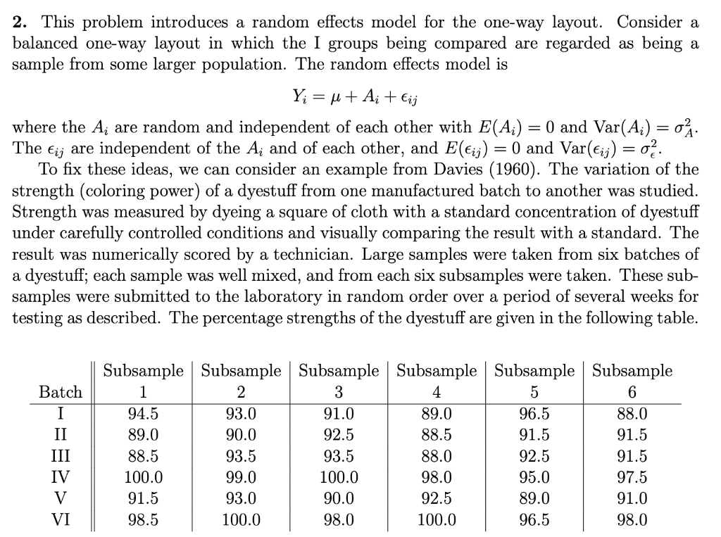 2. This problem introduces a random effects model for | Chegg.com