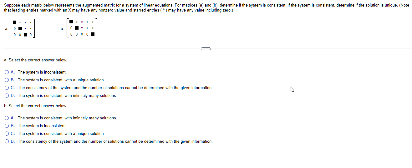 Solved Suppose Each Matrix Below Represents The Augmented