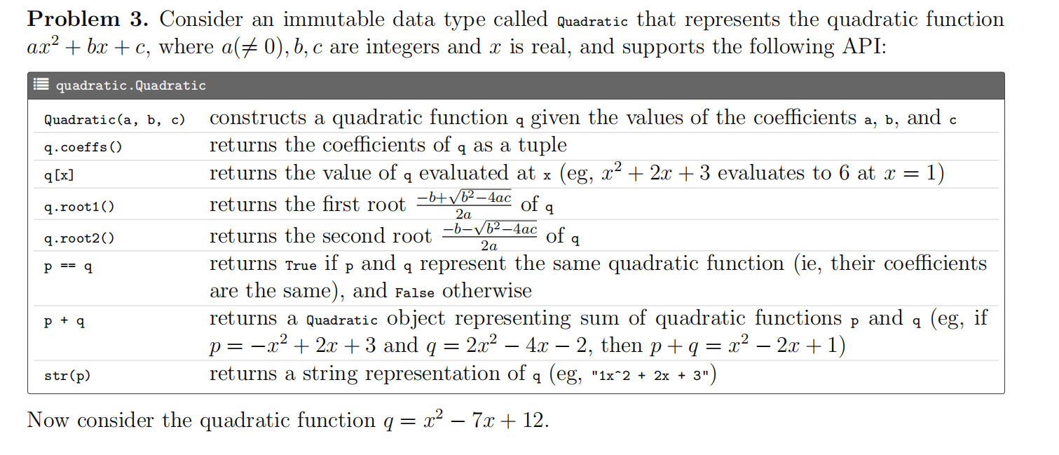 Solved Problem 3. Consider an immutable data type called | Chegg.com
