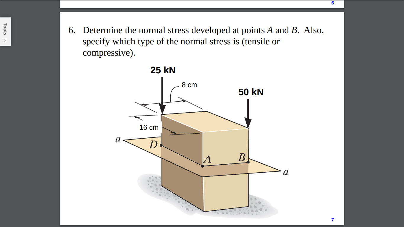 Solved Tools 6. Determine the normal stress developed at | Chegg.com