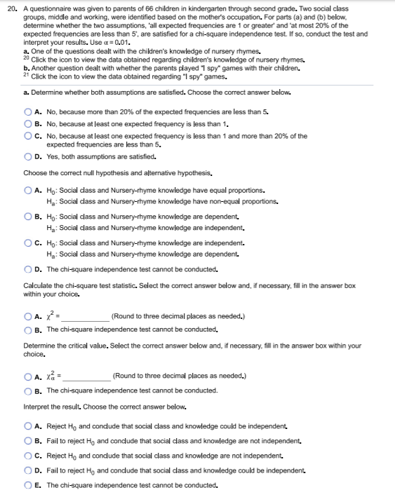 20. A questionnaire was given to parents of 66
