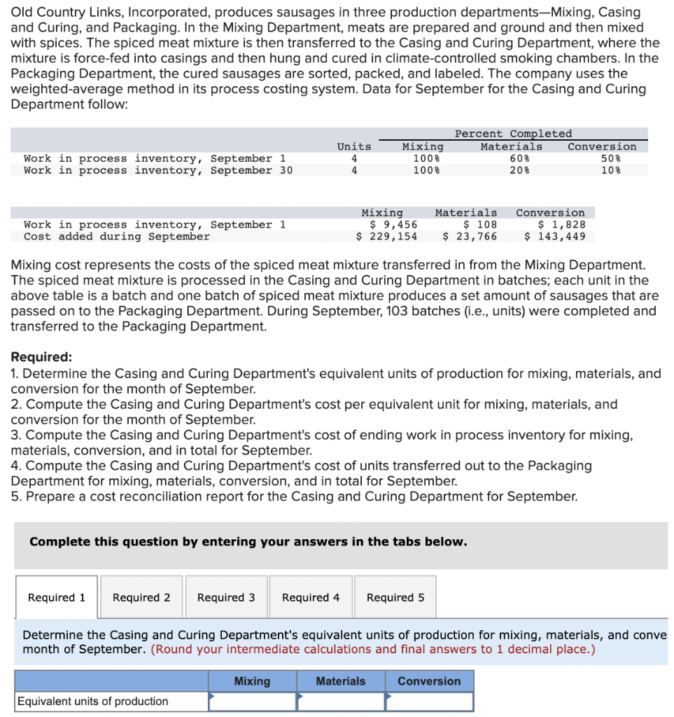 Solved Old Country Links, Incorporated, produces sausages in