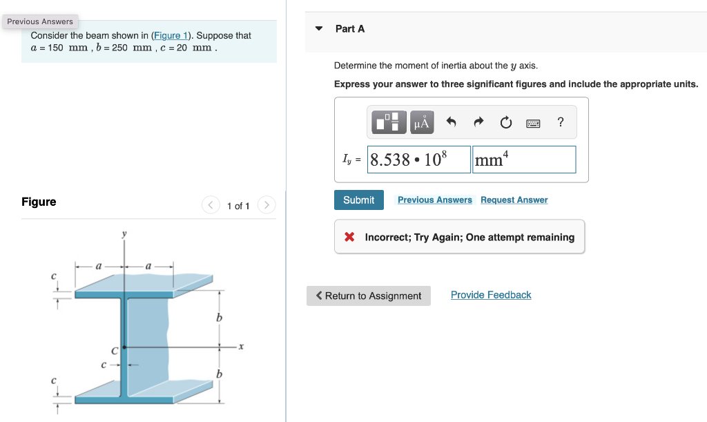 Solved Part A Previous Answers Consider The Beam Shown In | Chegg.com