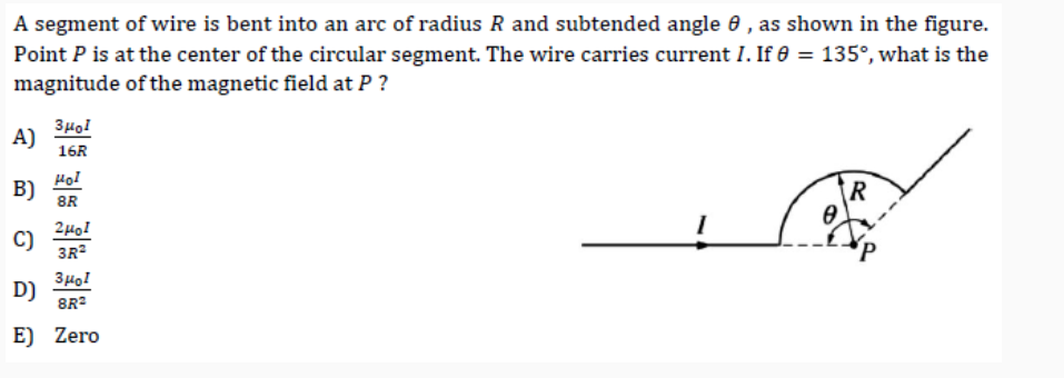 Solved A segment of wire is bent into an arc of radius R and | Chegg.com