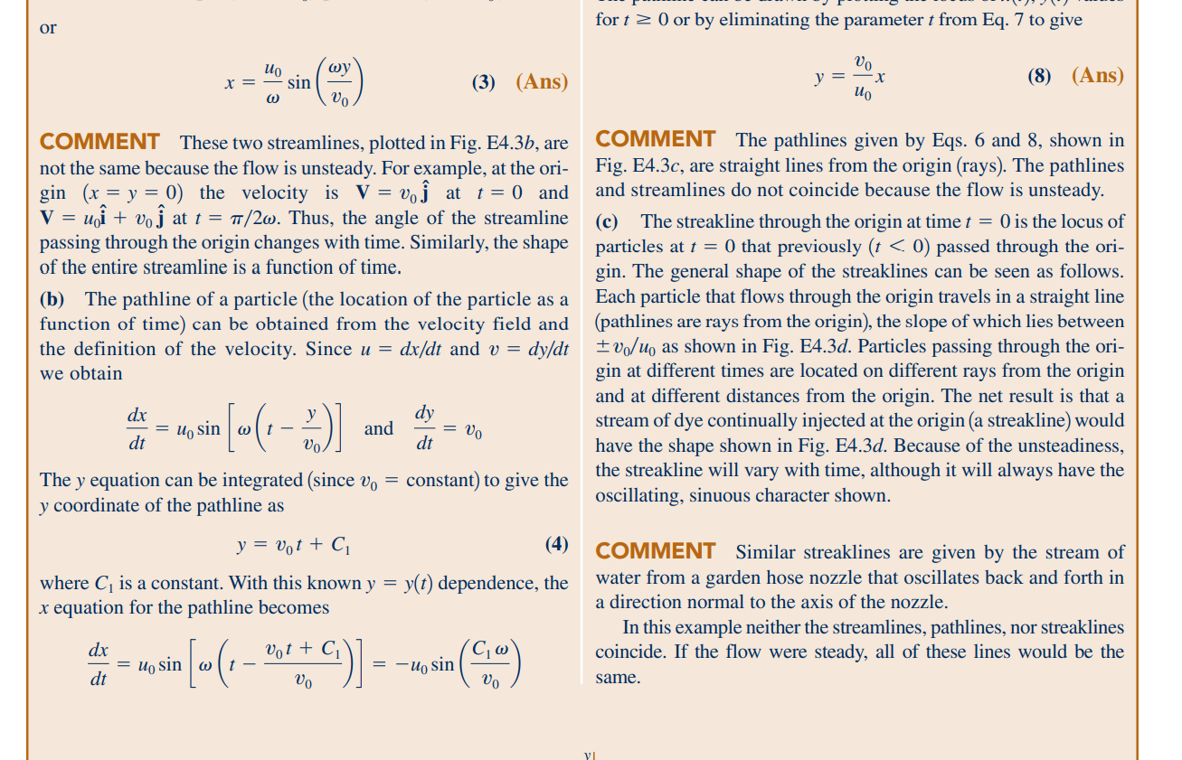 Solved EXAMPLE 4.3 Comparison of Streamlines, Pathlines, and | Chegg.com