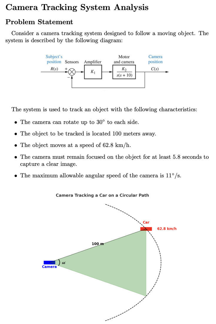 Solved Camera Tracking System AnalysisProblem | Chegg.com