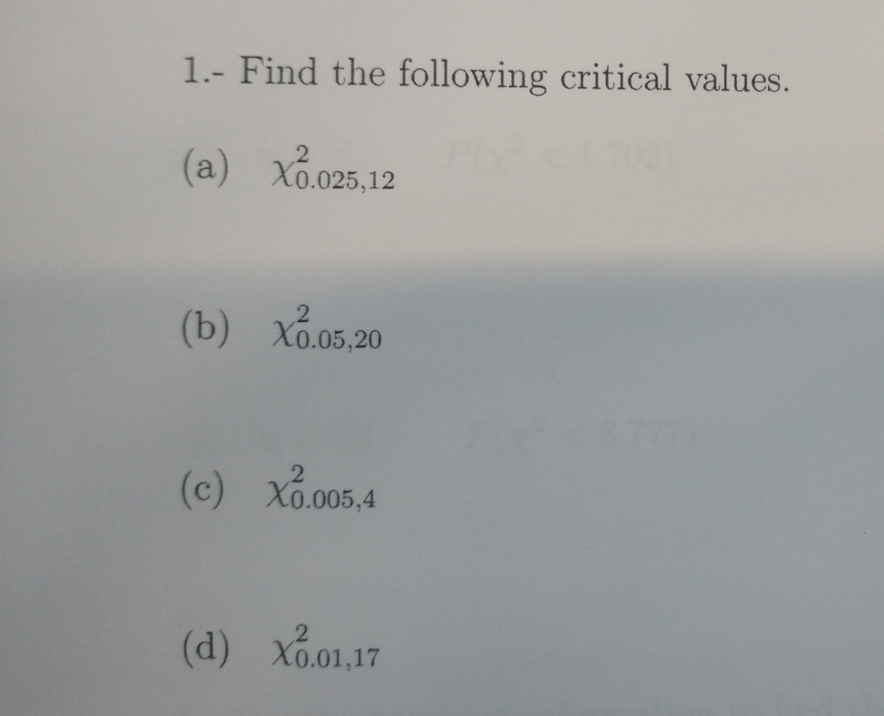 Solved 1.- Find The Following Critical Values. (a) | Chegg.com