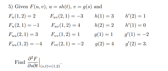 Solved 5 Given F U V U Sh T V G S And Fy 1 2 Chegg Com