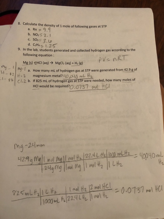 Solved 8. Calculate the density of 1 mole of following gases