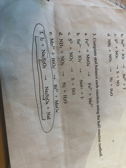 Solved d. NH3 NO2 N2 H2O 3. Complete and balance each