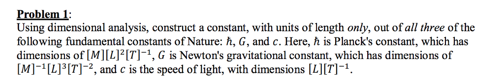 Solved Problem 1: Using dimensional analysis, construct a | Chegg.com