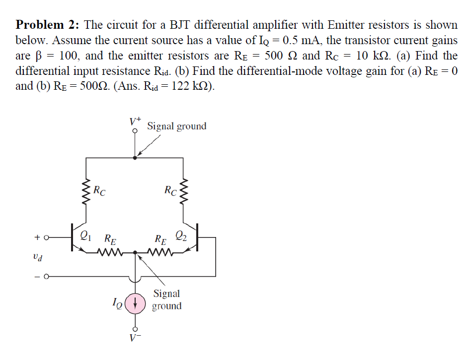 Solved Problem 2 The circuit for a BJT differential