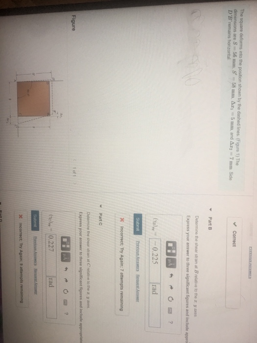 Solved The square deforms into the position shown by the | Chegg.com