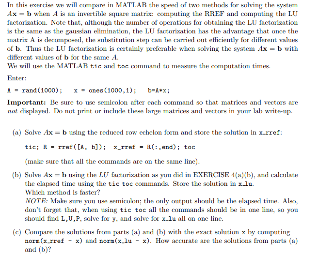 Solved In this exercise we will compare in MATLAB the speed