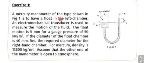 Solved Exercise 1: A mercury manometer of the type shown in | Chegg.com