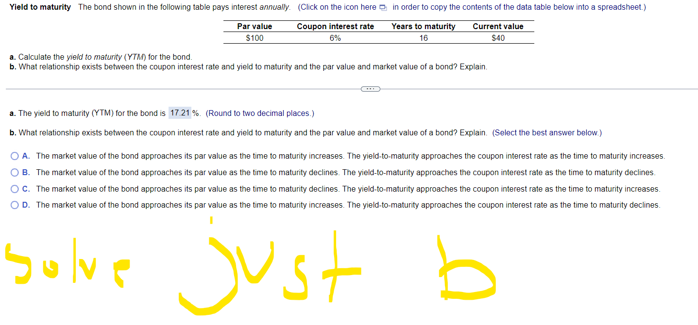 Solved A. Calculate The Yield To Maturity (YTM) For The | Chegg.com