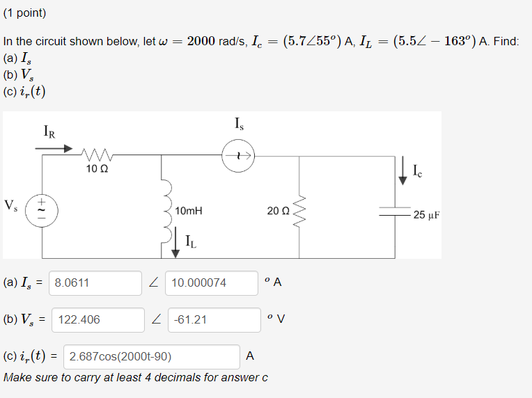 Solved (1 point) In the circuit shown below, let w = 2000 | Chegg.com