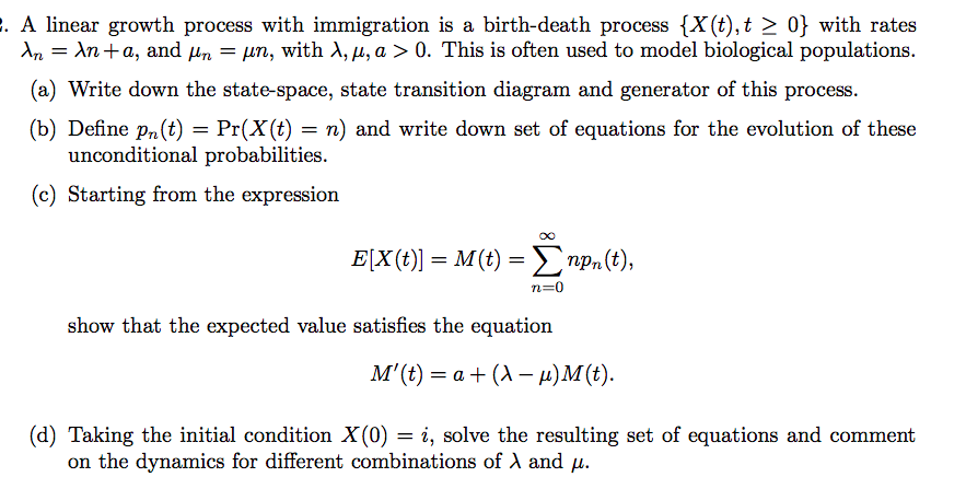 A Linear Growth Process With Immigration Is A Bi Chegg Com