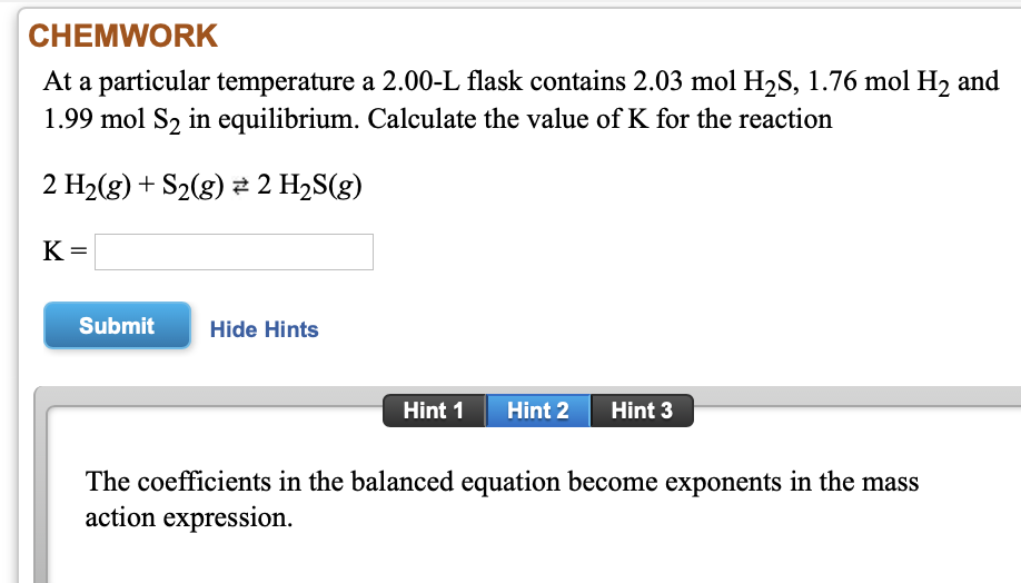 Solved CHEMWORK At a particular temperature a 2.00L flask