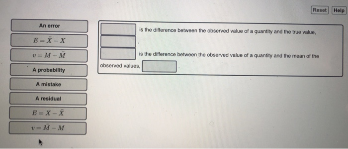 Solved Reset Help An error is the difference between the | Chegg.com