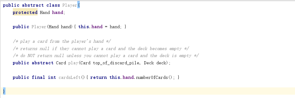 Solved public abstract class Player protected Hand hand | Chegg.com