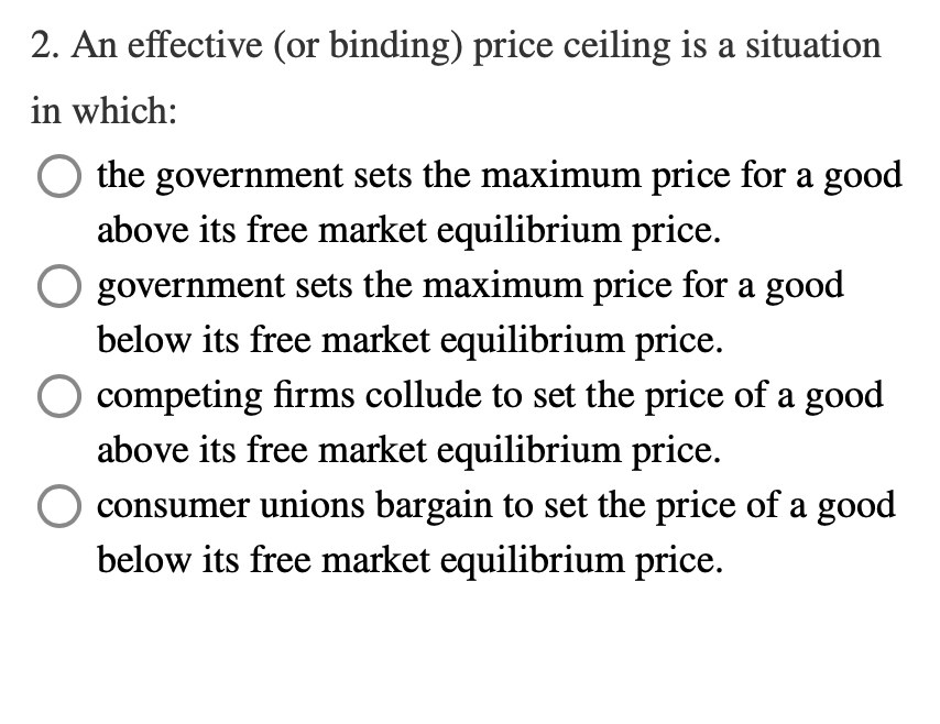 Solved An Effective (or Binding) ﻿price Ceiling Is A | Chegg.com