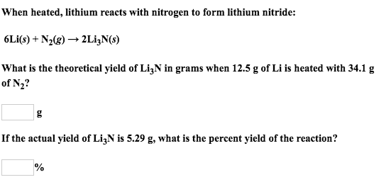 When Heated Lithium Reacts With Nitrogen To Form Lithium Nitride