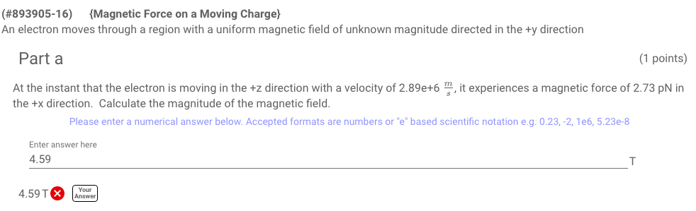 Solved (#893905-16) Magnetic Force on a Moving Charge) An | Chegg.com