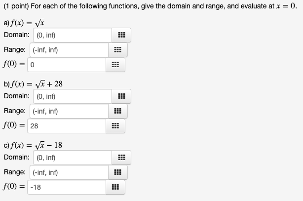 Solved (1 point) For each of the following functions, give | Chegg.com