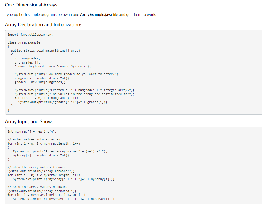 Solved One Dimensional Arrays: Type up both sample programs | Chegg.com