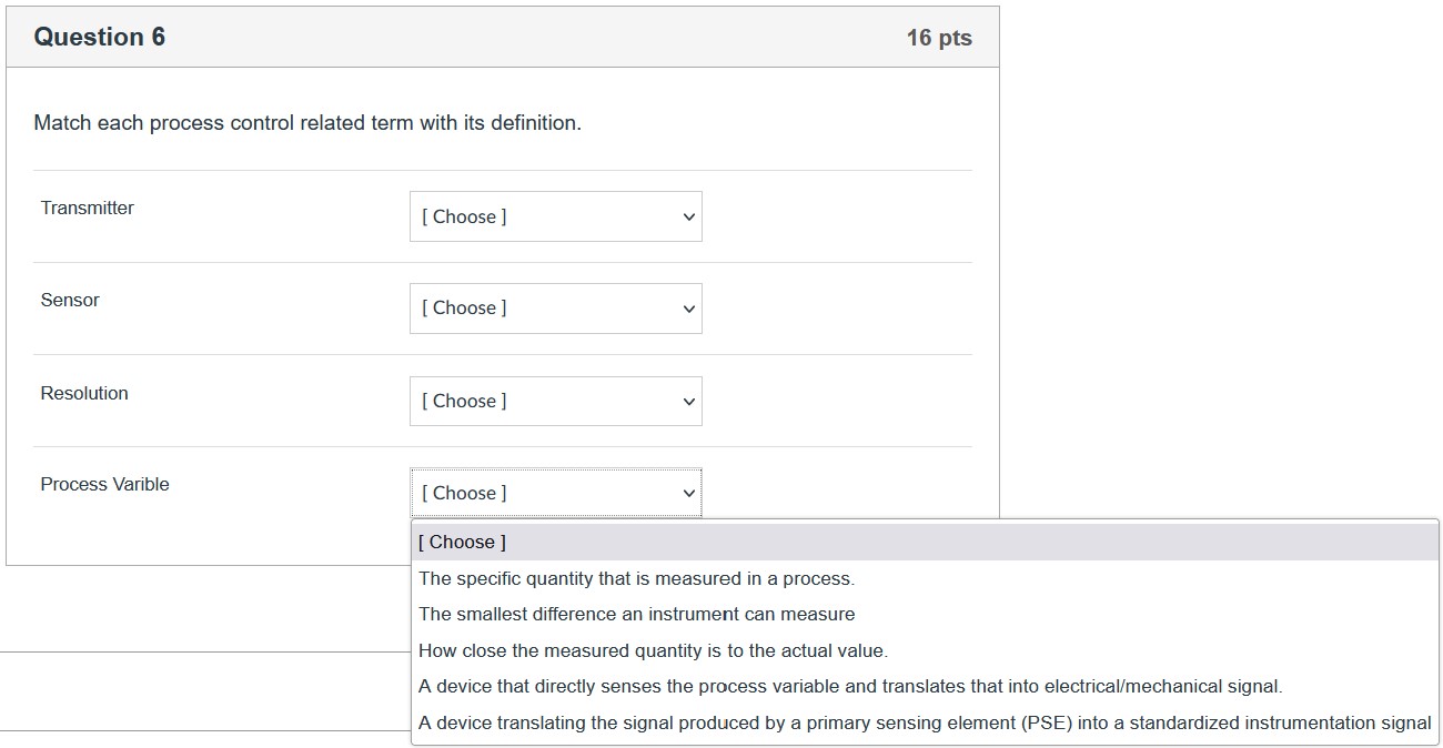 Solved Match each process control related term with its | Chegg.com