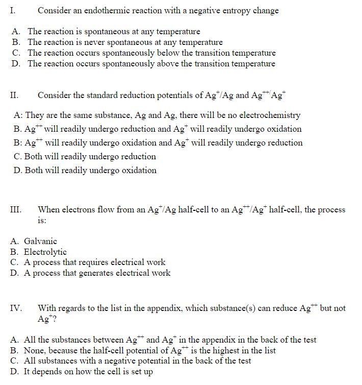 Solved I. Consider an endothermic reaction with a negative