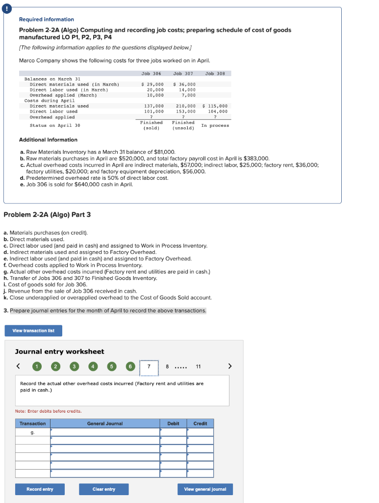 Solved Required information Problem 2-2A (Algo) Computing | Chegg.com