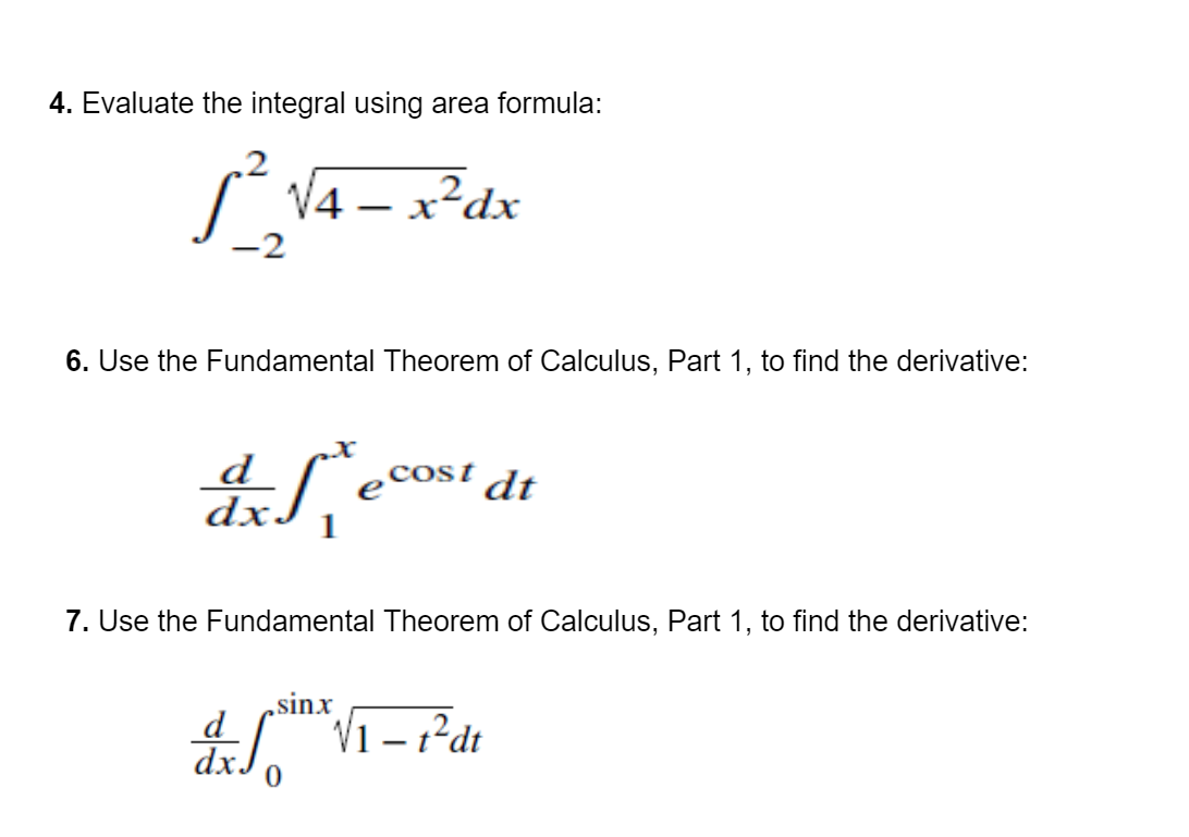 Solved 4. Evaluate the integral using area formula: \\[ | Chegg.com