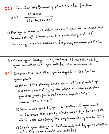 Solved Q1) Consider the following plant transfer function | Chegg.com