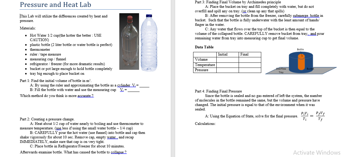 Pressure and Heat Lab Part 3: Finding Final Volume by | Chegg.com