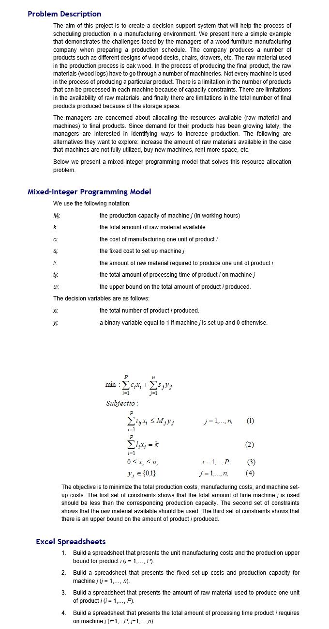 Support System for Production Scheduling. | Chegg.com