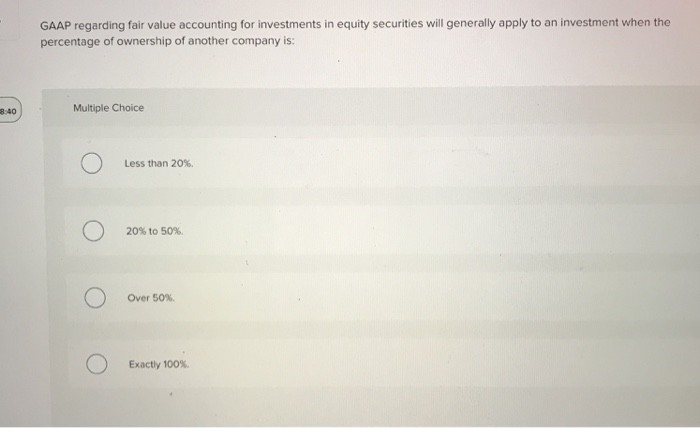 Solved GAAP regarding fair value accounting for investments | Chegg.com