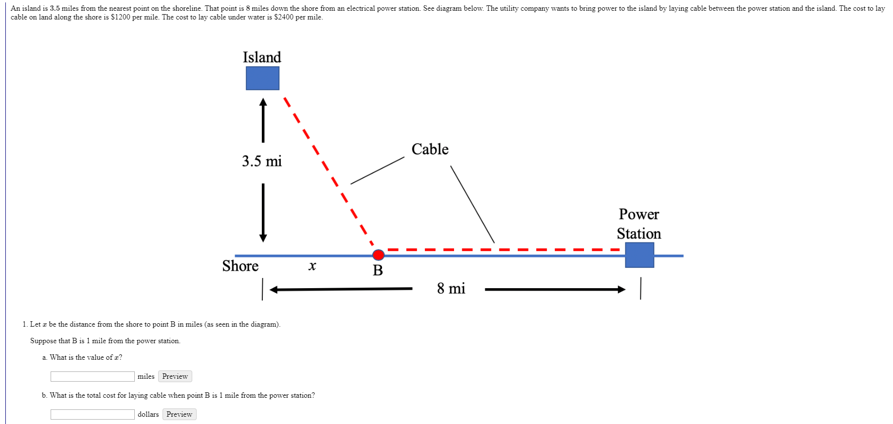 solved-an-island-is-3-5-miles-from-the-nearest-point-on-the-chegg