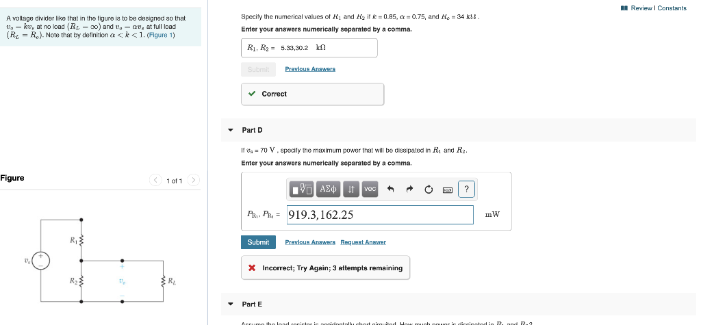 Solved A Review | Constants A voltage divider like that in | Chegg.com