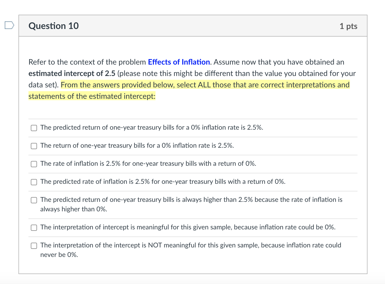 Solved Question 10 1 pts Refer to the context of the problem | Chegg.com