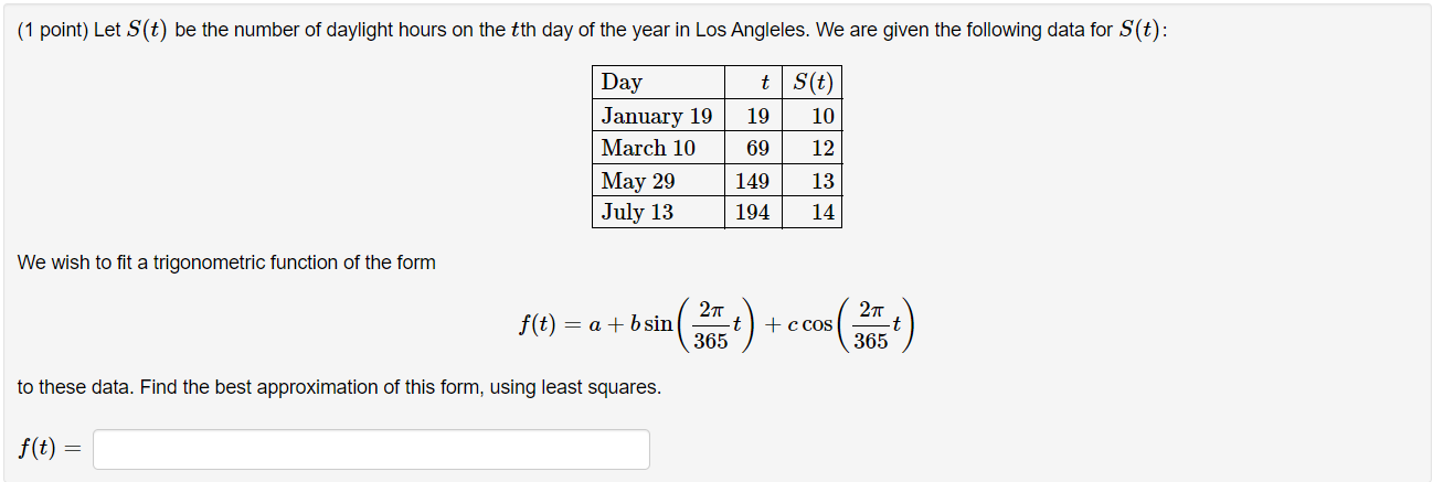 Solved Find The Best Approximation Of This Form, Using Least | Chegg.com