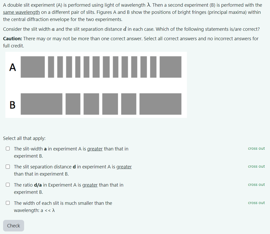 A double slit experiment (A) ﻿is performed using | Chegg.com